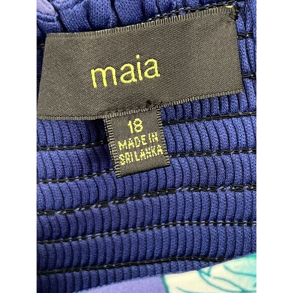 NWT Maia Womens Floral Print Dress Navy & Green Short Sleeve Smocked Bodice - Picture 4 of 8